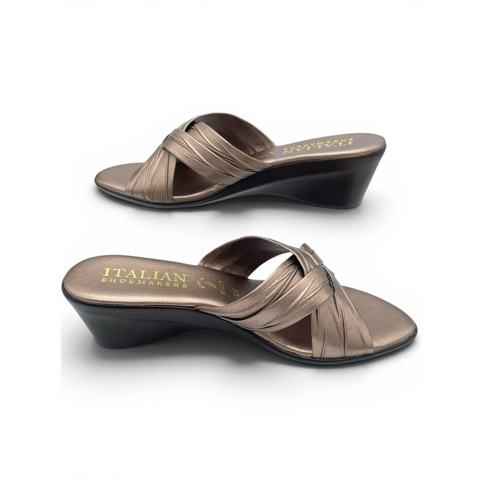 Italian Shoemakers Wedge Sandals Bronze Women Size 8M Comfort Slip On - Picture 3 of 10